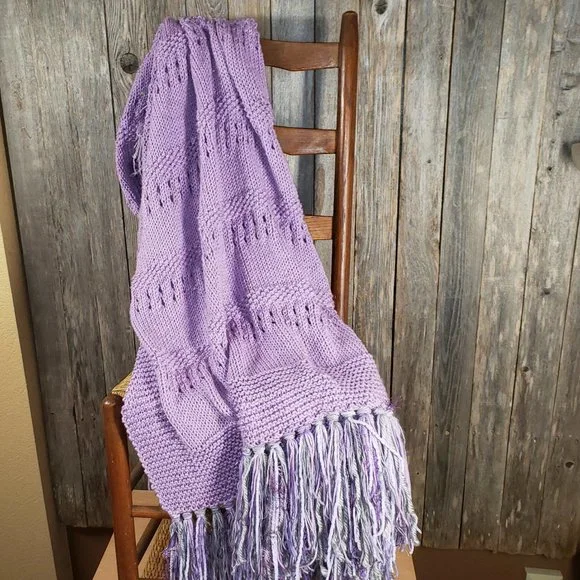 NEW Lavender Metallic Handmade Knitted Afghan Throw Hand Knit Gift Gifts Decor
